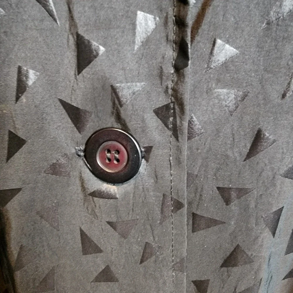 Vision brand black trench coat with a geometric triangle‎ pattern See Photos For